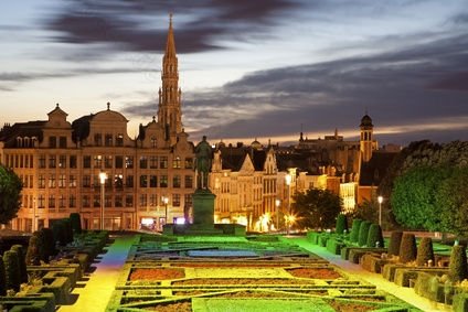 Brussels - Outlook from Monts des Arts in evening.